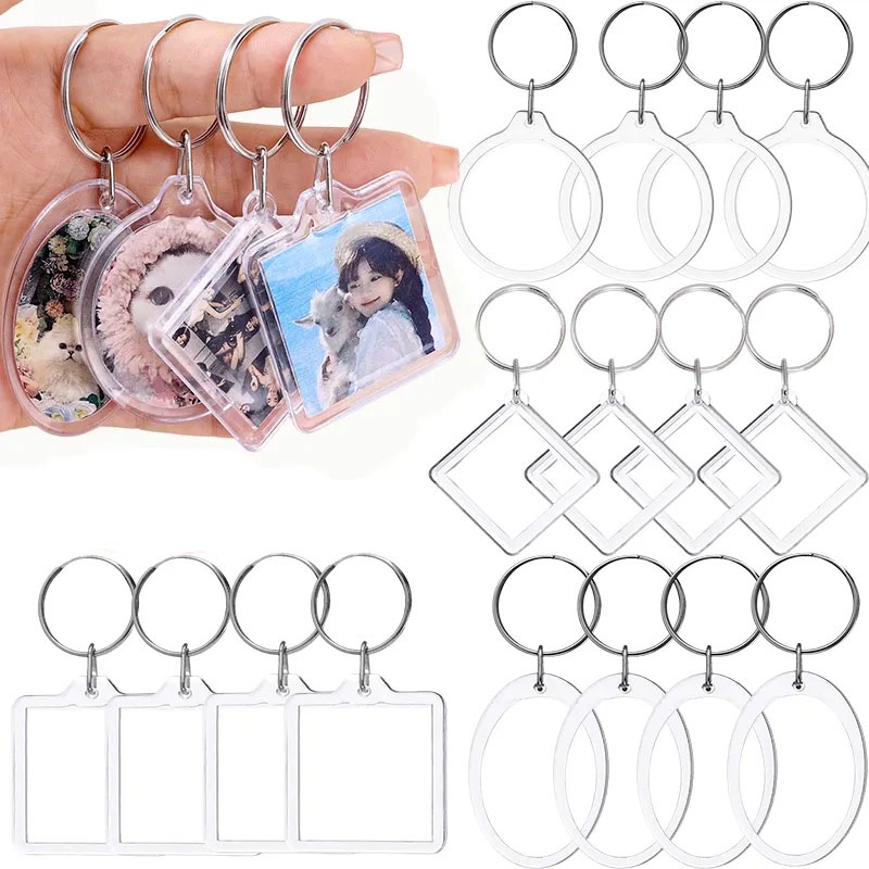 Split Ring Key Ring Custom Round Square Keyring Women Transparent ...