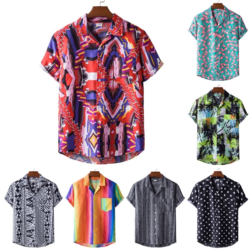 Men's Floral Printed Fasion Short Sleeve Comfortable Shirts for Men ...