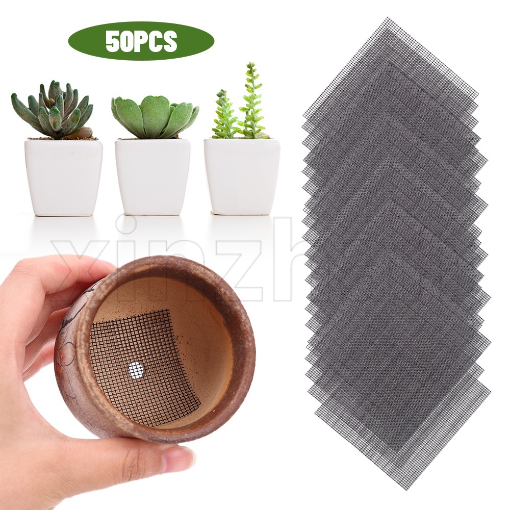 50Pcs Netting Pot Bottom Grid Mat / Square Round Drainage Hole Screen