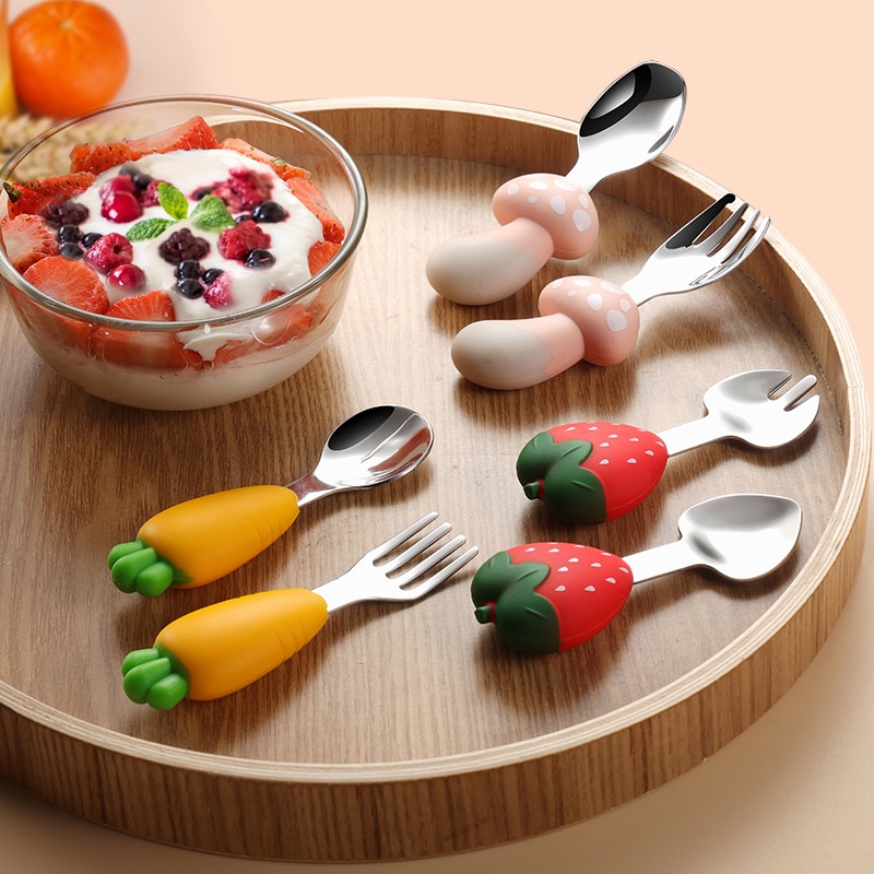 JEYORZY 6-teiliges Baby Besteck Set - Edelstahl Mit Silikon Griffen Ab 1 Jahr