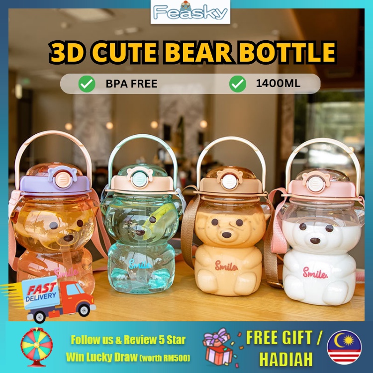 1400ML Bear Water Bottle With Straw For Outdoor Cute Bottle Large ...