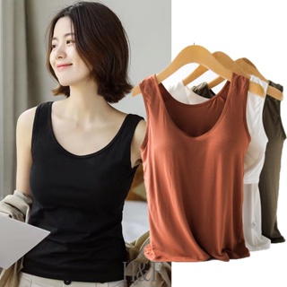 Women Padded Bra Tank Top Adjustable Strap Ladies Home wear Modal Cotton  Solid Color Vest Female Summer bottoming shirt Camisole Top Korean Style