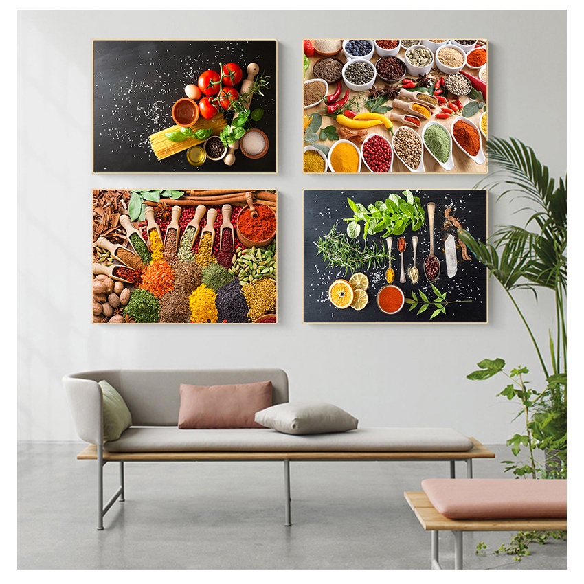 With Frame - Grains Spices Spoon Peppers Kitchen Canvas Painting Wall ...