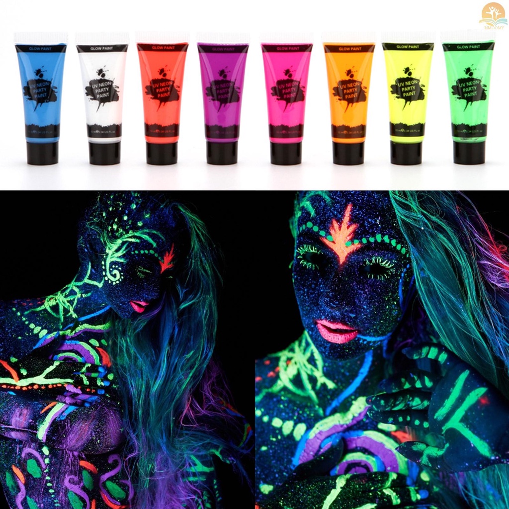 In Stock 8 Tubes 10ml 0 34oz Uv Neon Face And Body Paint 8 Colors Neon Fluorescent Uv Blacklight