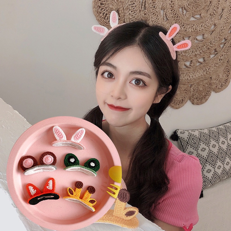 Cartoon Cat Ear Frog Eyes Hairpins Cute Knitted Animal Ear Hair Clip ...