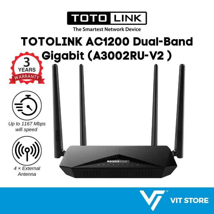 Totolink Wireless Ac1200 Dual Band Gigabit Router A3002ru V2 Up To