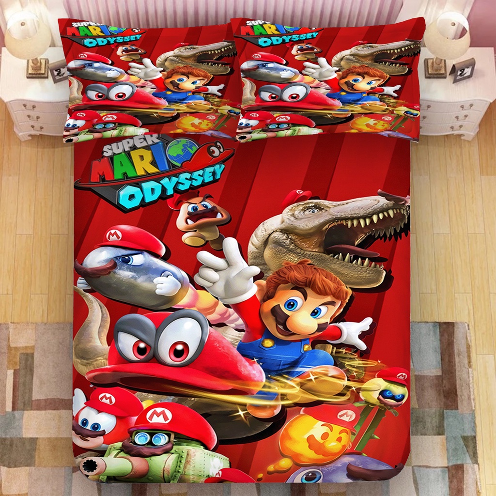 mario Fitted Bedsheet pillowcase Bed set 3D printed Single Super single queen king customize beddings korean cotton