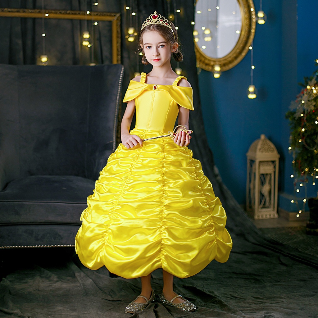 Kids Princess Belle Dress Disney Cartoon Princess Costume Kids Cosplay Birthday Party Dress Budak Perempuan Shopee Malaysia