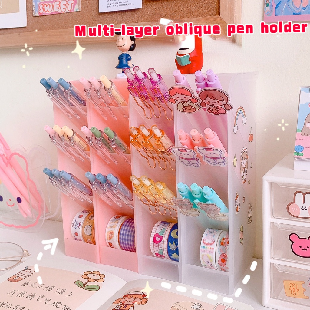 Macaron Cute Oblique Pen Holder Japanese Transparent Pen Holder Desk