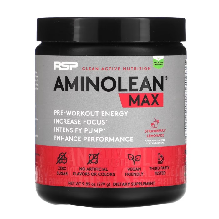 RSP NUTRITION AminoLean MAX Pre Workout, Massive Pumps, Laser Focus with Natural Caffeine