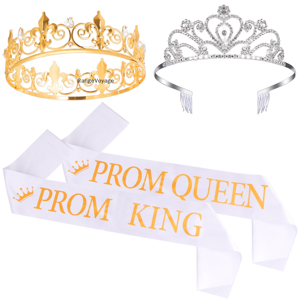 RangeVoyage Glitter Prom King and Prom Queen Sashes and Crown Tiara Set ...