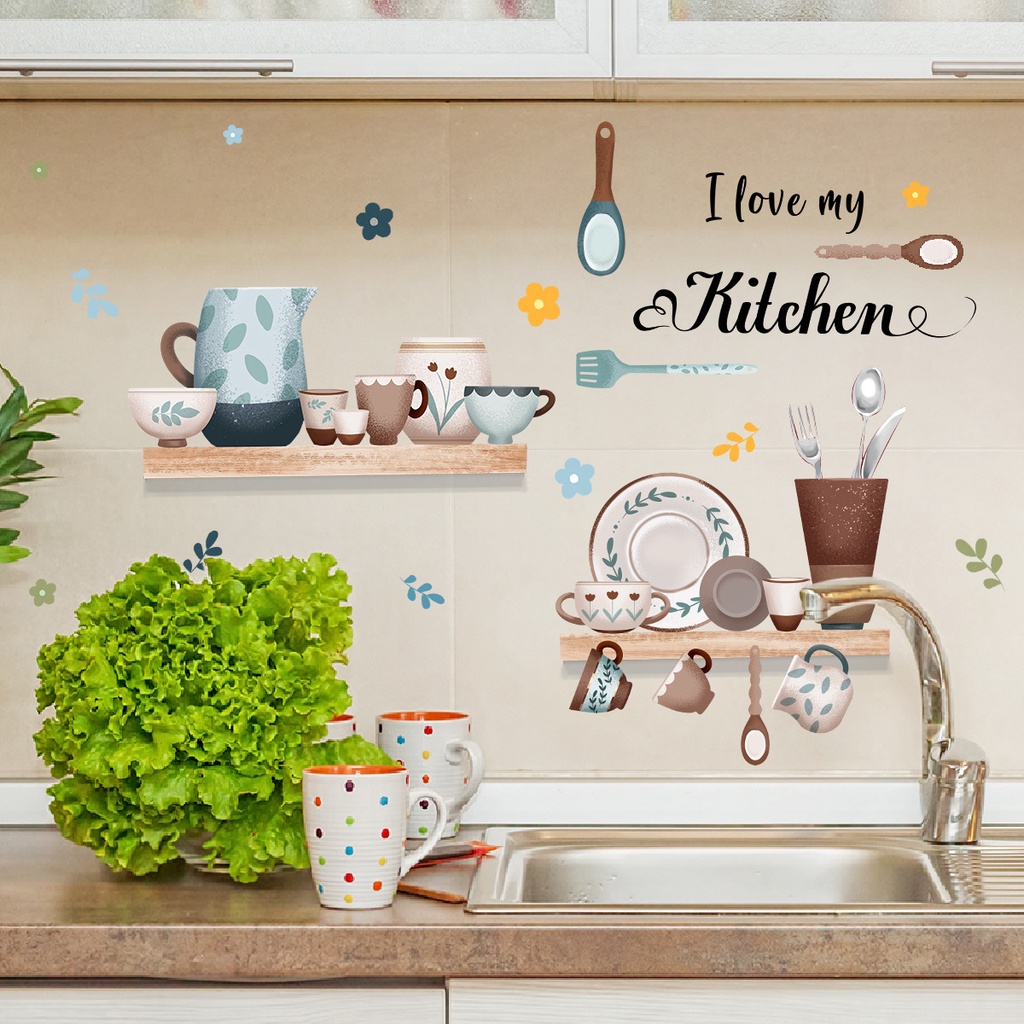 Kitchen Tableware Shelf Wall Stickers Kitchen Restaurant Decoration ...