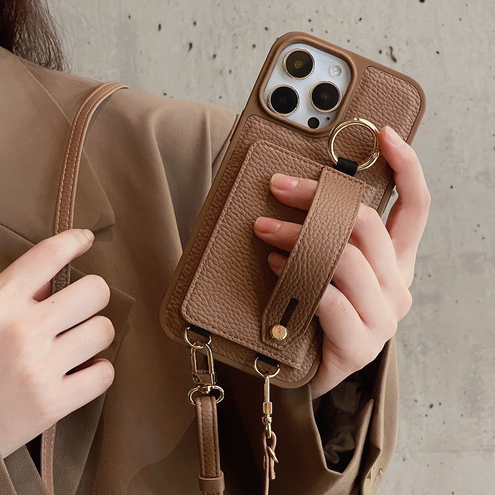 Luxury Leather Wrist Strap Card Bag Phone Case Compatible with IPhone 16 15  14 Pro Max Wallet Casing for IP 12 13 Pro Max Cover