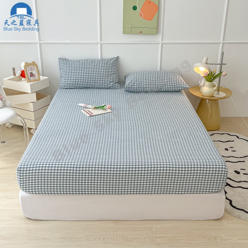 Japanese Muji Mattress Protector Plaid Fitted Sheet Dust Cover