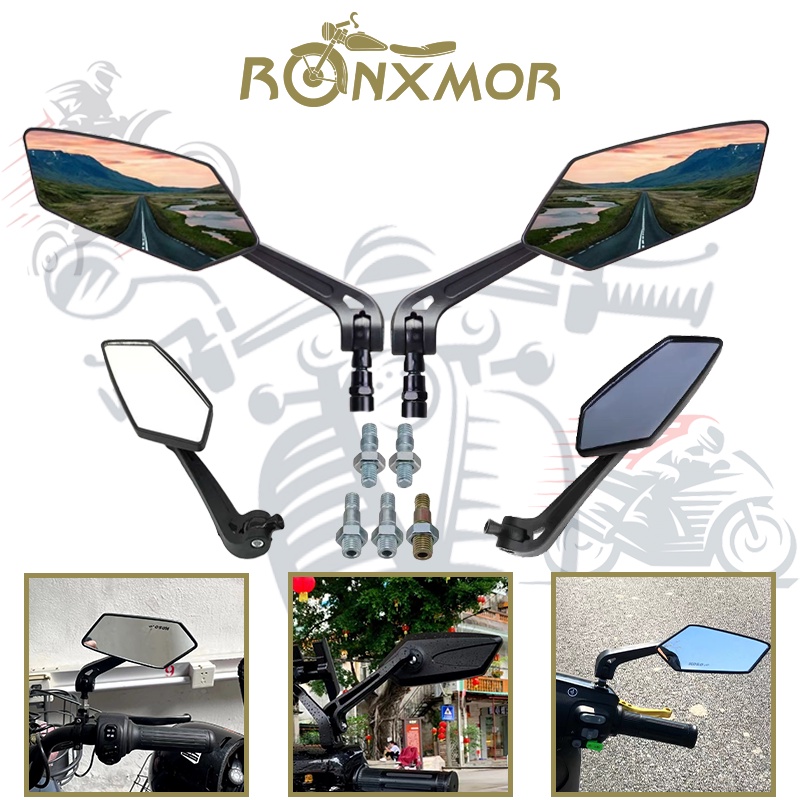 Ronxmor 2pcs Motorcycle Mirror Universal 8mm 10mm Mirror Scooter E Bike