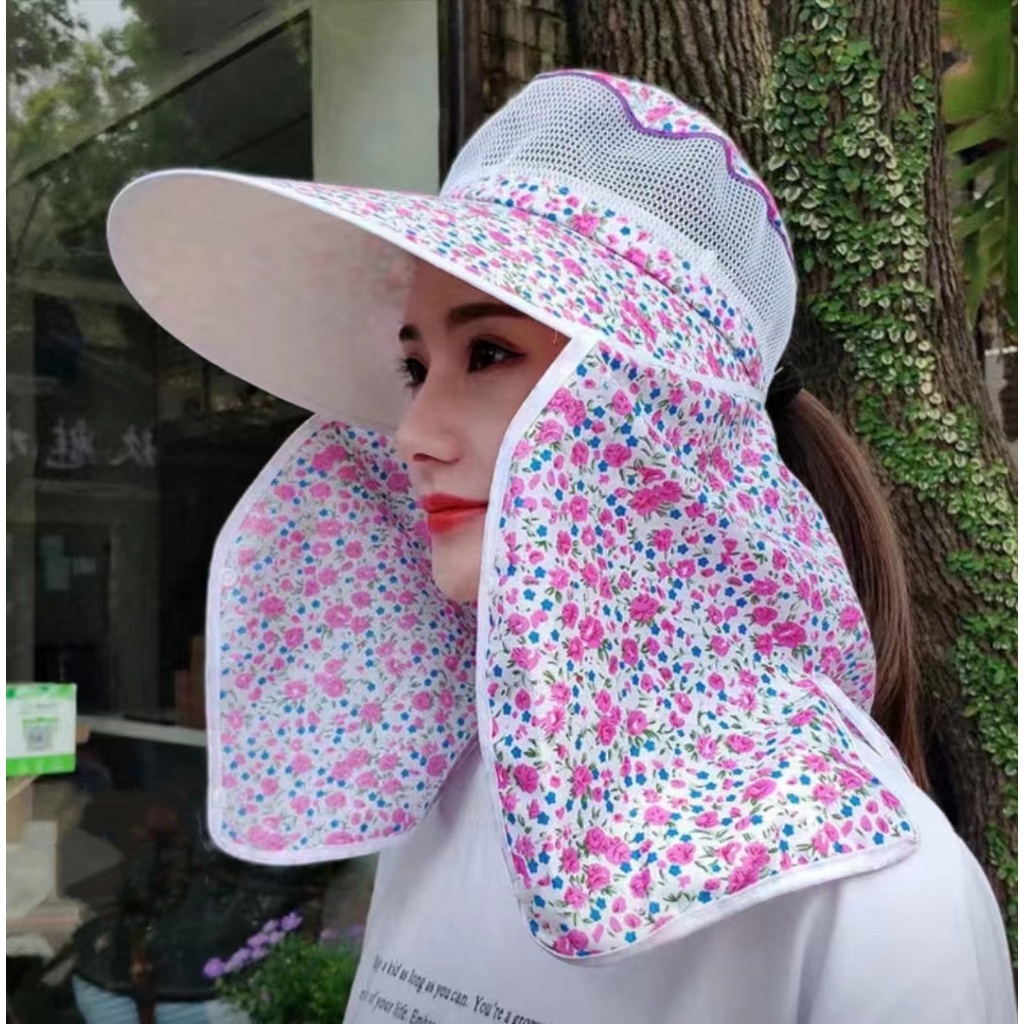 Summer Sun Hat Outdoor Farmers Busy Tea Picking Hat Floral Shawl Hat ...