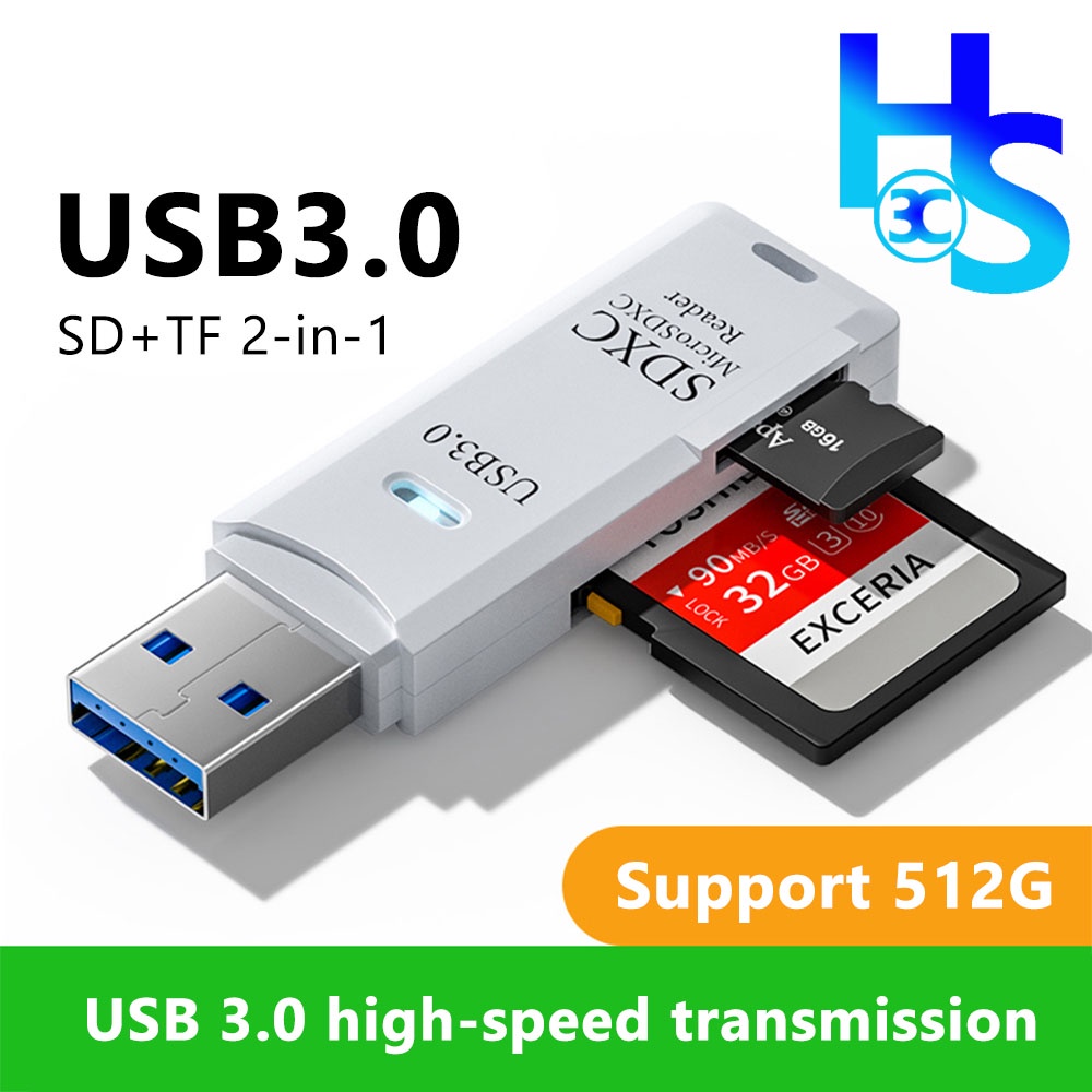 2 in 1 Card Reader USB 3.0 Memory Cards Support SD TF Card high-speed ...