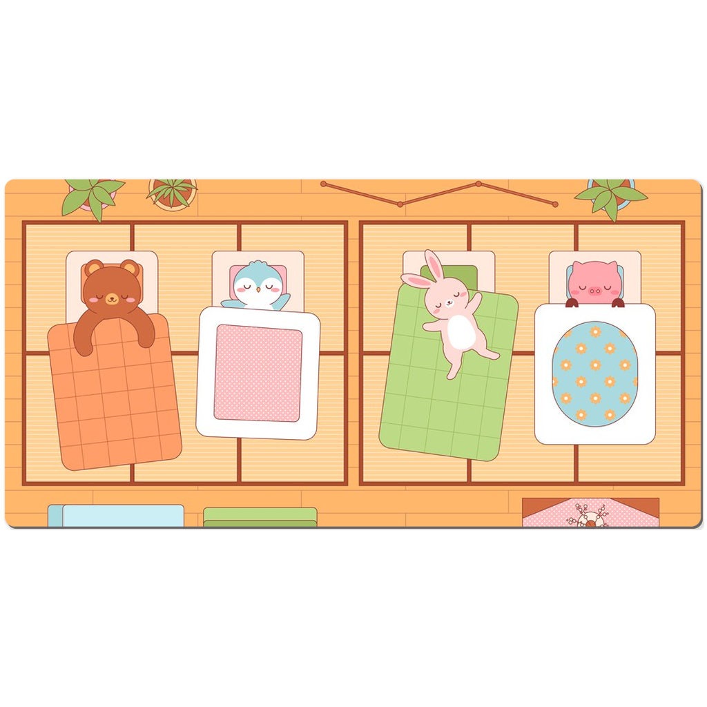 Kawaii Animals Sleeping in Futons Cute Desk Mat, Cute Desk Pad, Extra