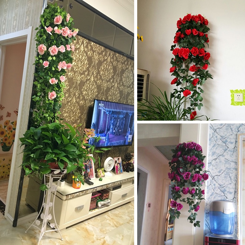 Artificial Flower Rattan Fake Plant Vine Wall Hanging Roses Flower ...