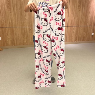 Hello Kitty Coral Fleece Pajama Pants Soft Trousers Women Casual Home  Trousers