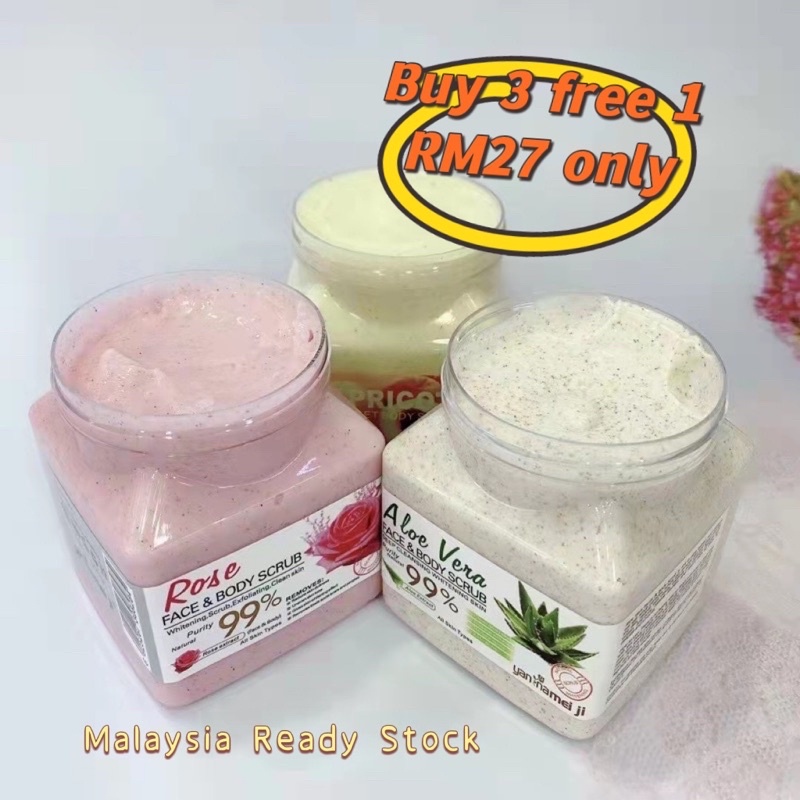 buy 3 free 1全身磨砂膏2in 1 Rose milk cleansing exfoliating scrub clean up
