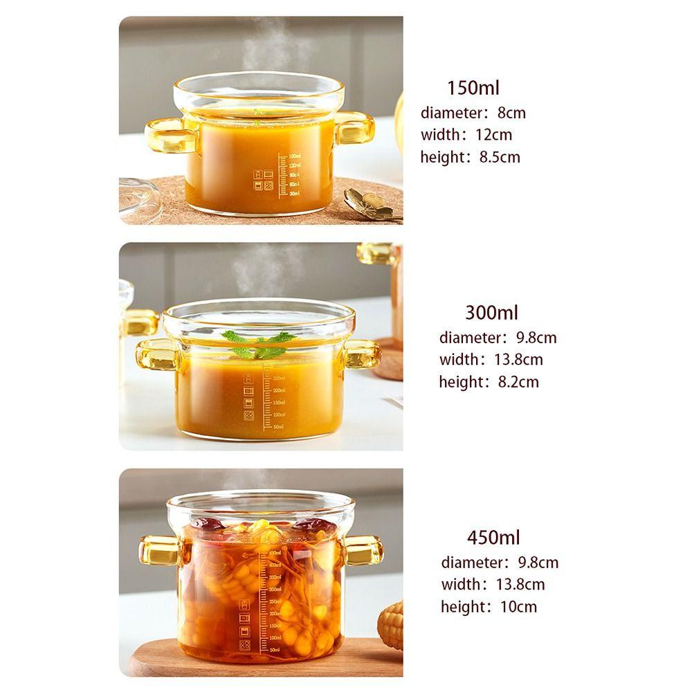 1pc 150/300/450ML Transparent Glass Stockpot Binaural Soup Pot