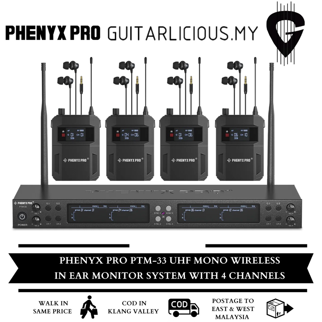 Phenyx Pro PTM33 UHF Mono Wireless in Ear Monitor System with 4