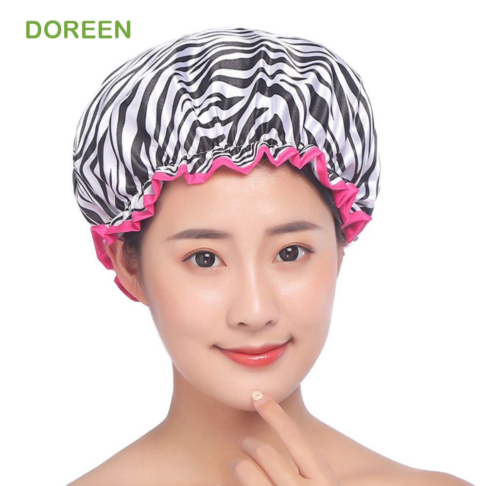 DOREEN Shower Cap, Colorful Elastic Leopard Bath Cap, Satin