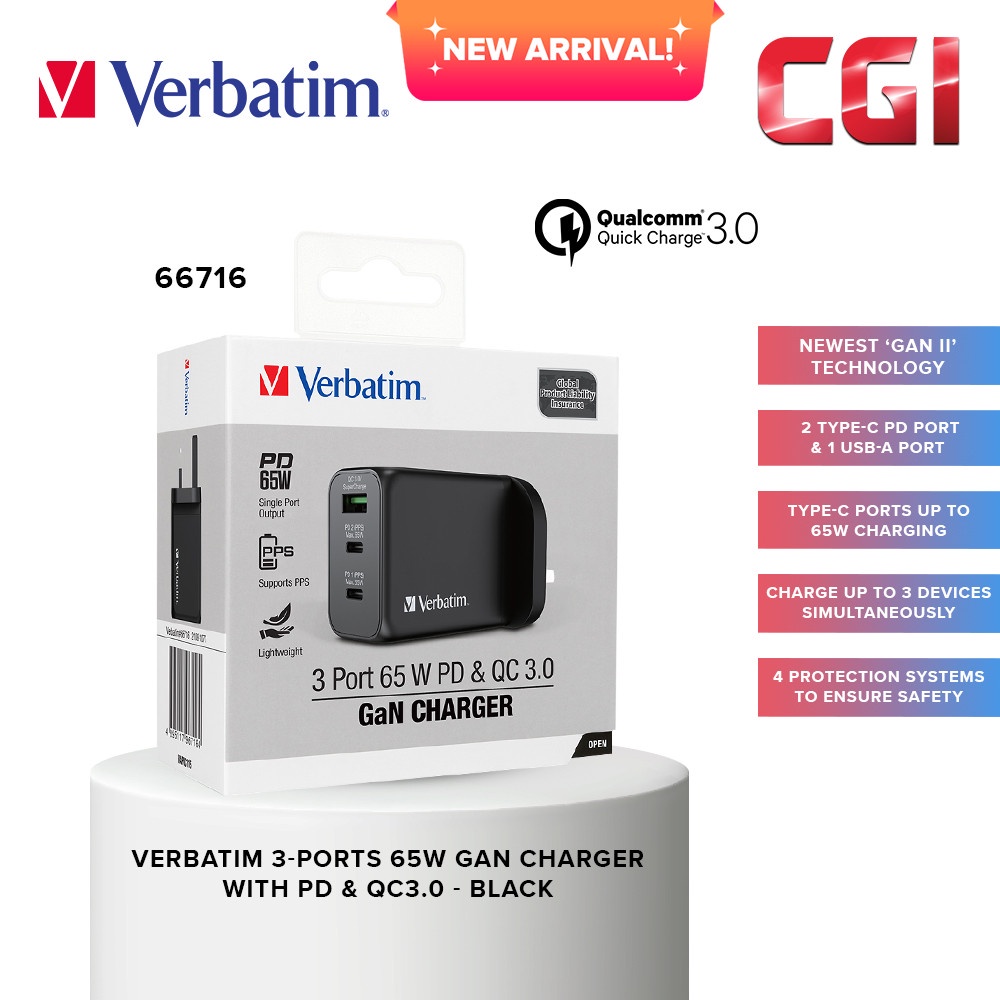 Verbatim Port W Pd Qc Gan Charger Black Shopee Malaysia