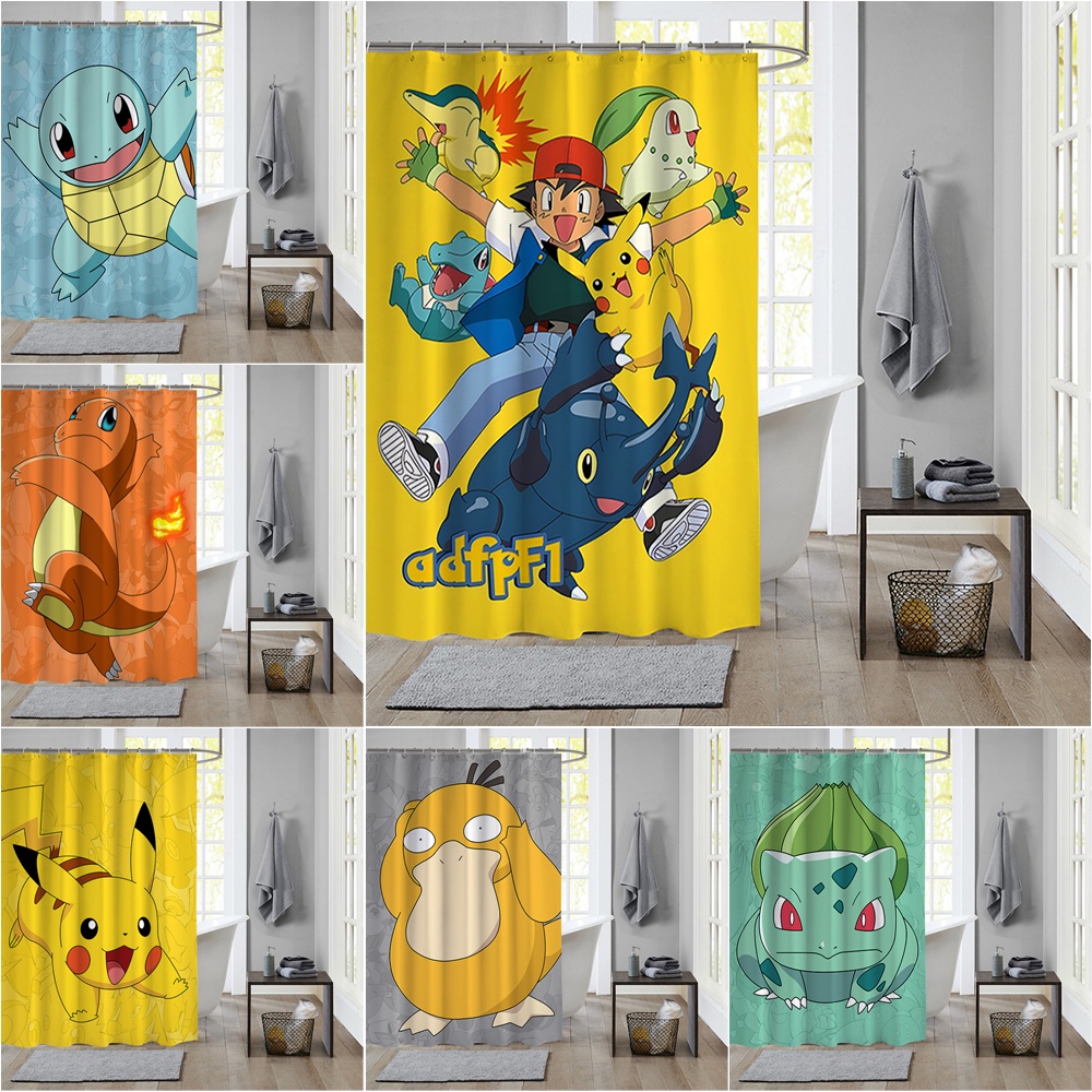 Japanese Anime Pokemon Polyester Waterproof Shower Curtain Water
