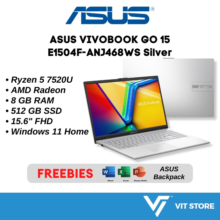 ASUS VIVOBOOK GO 15 E1504F-ANJ468WS R5-7520U SILVER AMD Radeon 8GB DDR5 ...