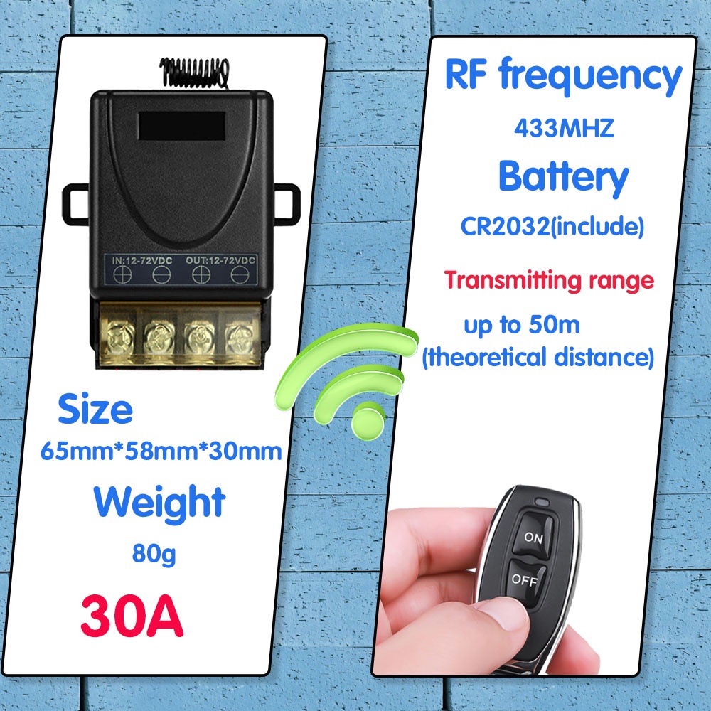 Universal Remote Control 433mhz Rf Wireless Switch DC 12V 24V 72V 30A ...