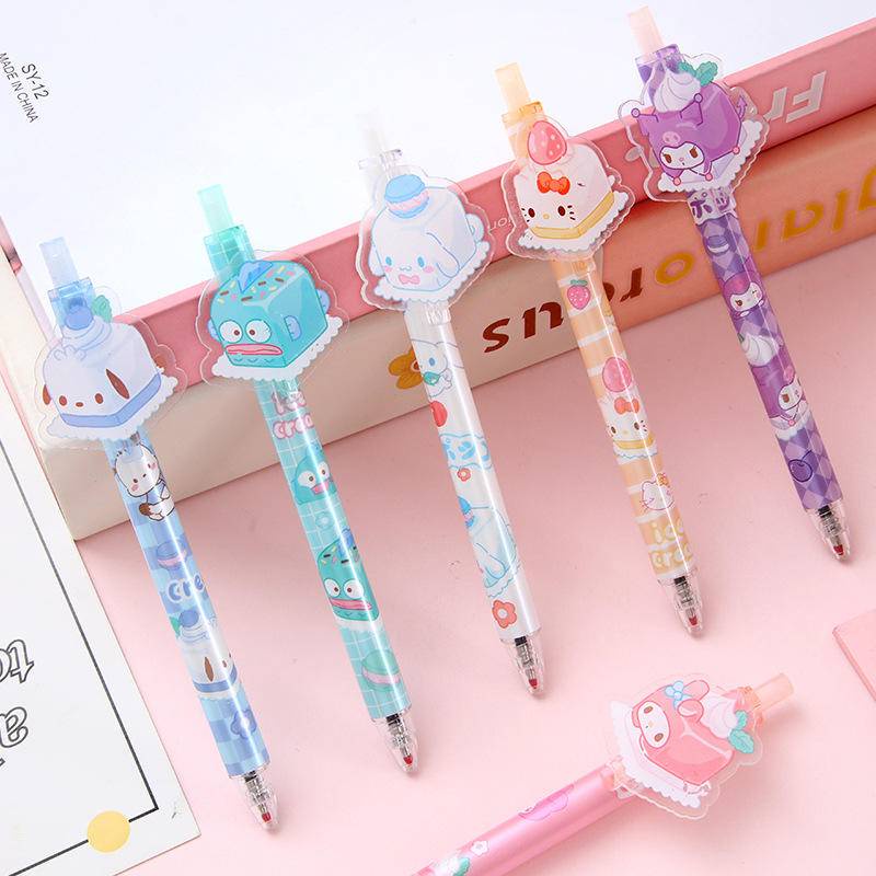 6Pcs Sanrio 0.5mm Dessert Cake Party Acrylic Gel Pen Kawaii Cinnamoroll ...