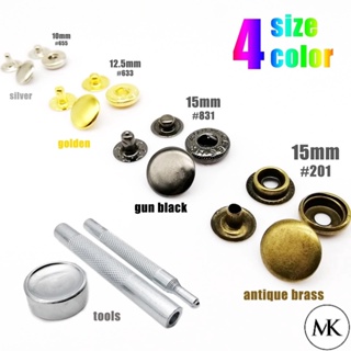 Carevas 120 Set Leather Snap Fasteners Kit 12.5mm Metal Button Snaps Press Studs with 4 Setter Tools for Clothes Jackets Wears Bracelets Bags, Size: 1