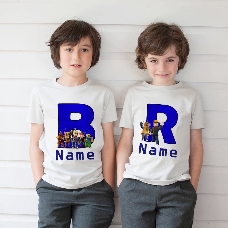 Roblox Letter AZ Print Pattern Custom NameT Shirt Boys Clothes Kids Clothing Cool Boys Tshirt