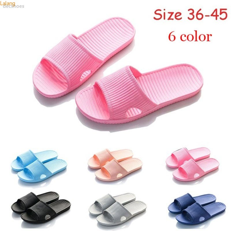 Rubber Flat Stripe Shower Bathroom Slippers Women's Sandals Men's Flip-flops Summer | Shopee ...