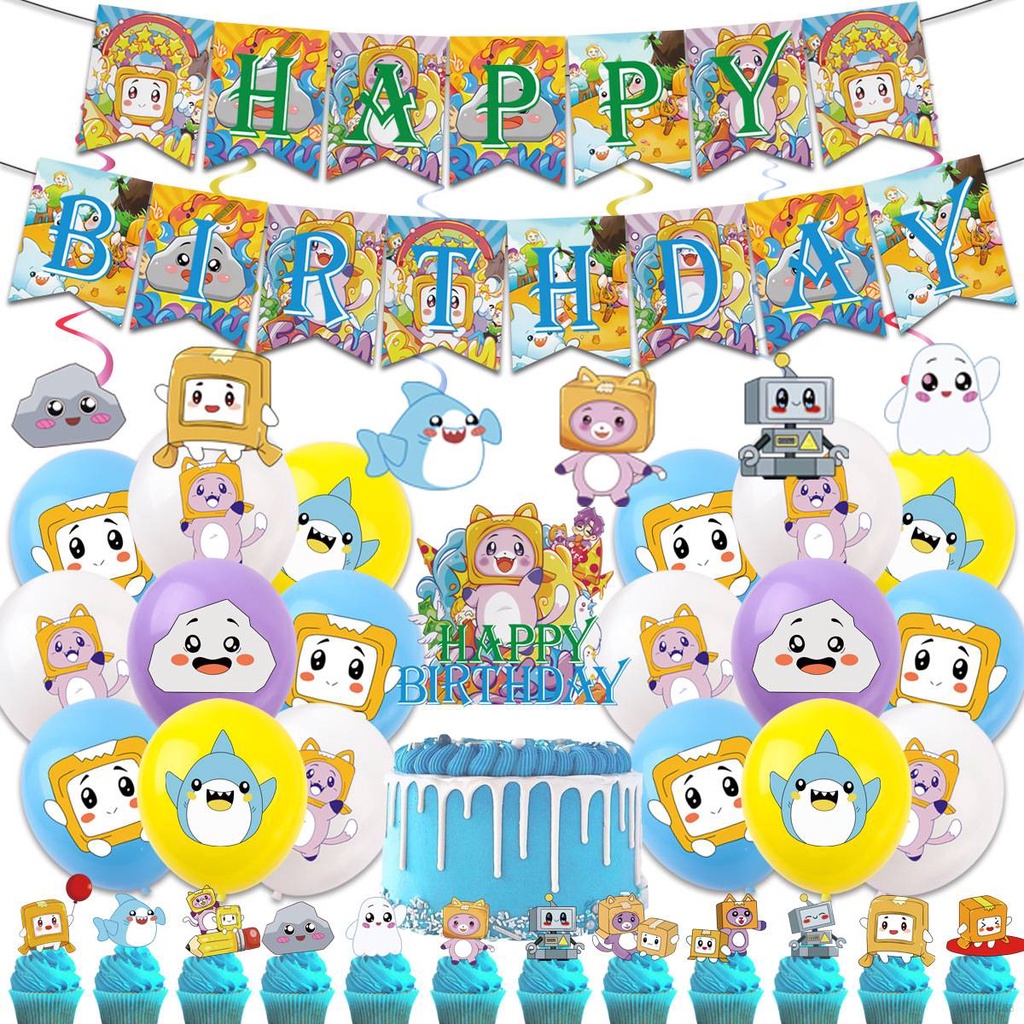 Lankybox Party Decorations
 Kira LankyBox Theme kids birthday party decorations banner cake topper