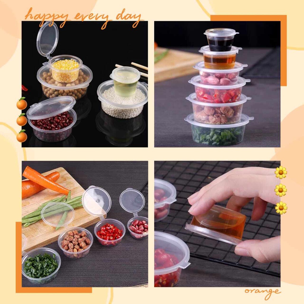 50PCS 1/1.5/2/3OZ Sauce Container With Lid Disposable Plastic Food