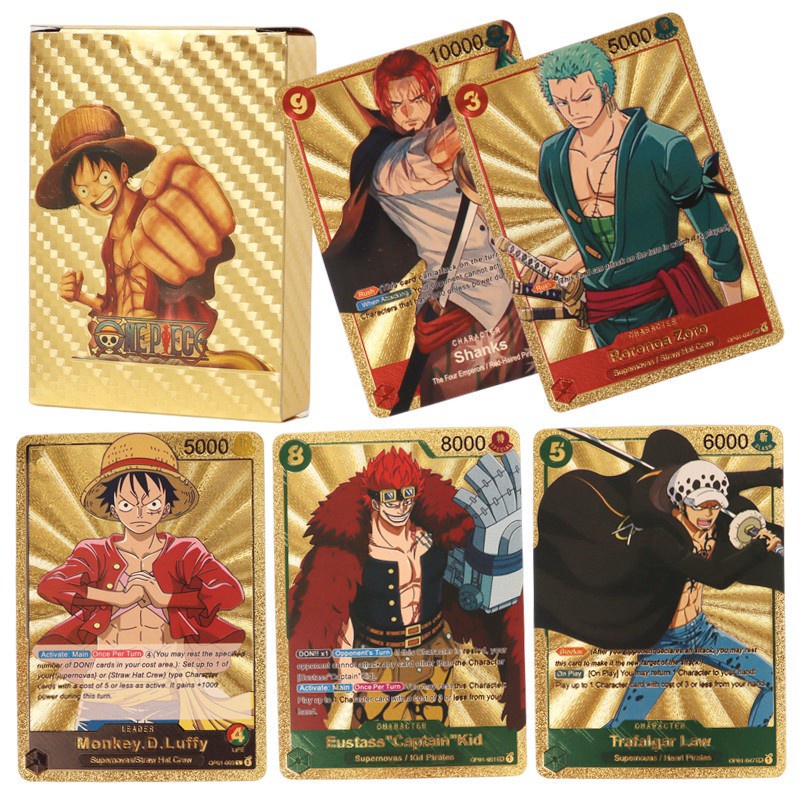 55pcs ONE PIECE Gold Card Luffy Zoro Anime English Metal Foil Card ...