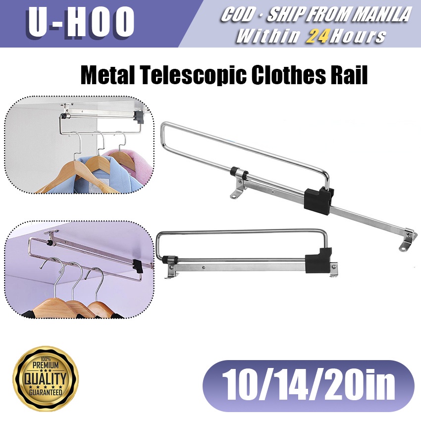 Heavy Duty Telescopic Pull Metal Out Hanger Rack Wardrobe Hanging Rod