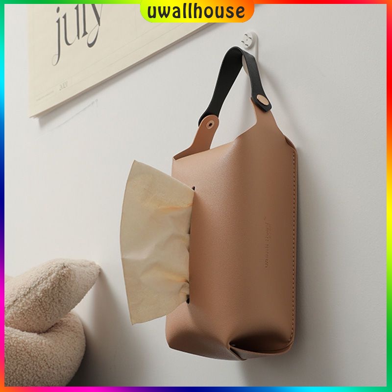 Leather Tissue Box Wall Mounted NoPunch Living Room HighEnd Kitchen