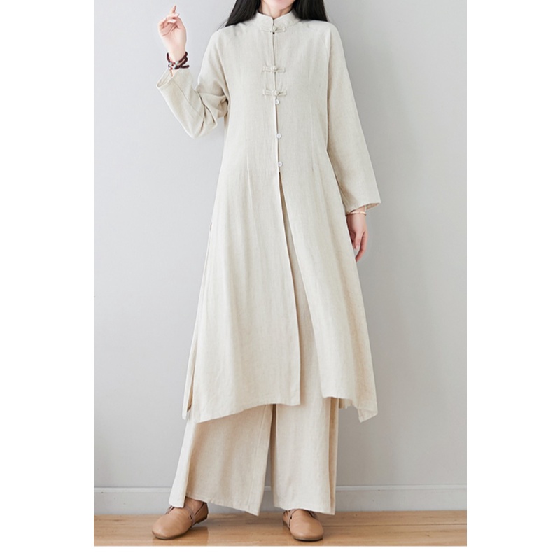 New Ladies Cotton Linen Tea Dress Ethnic Style Zen Layman Clothes Hanfu