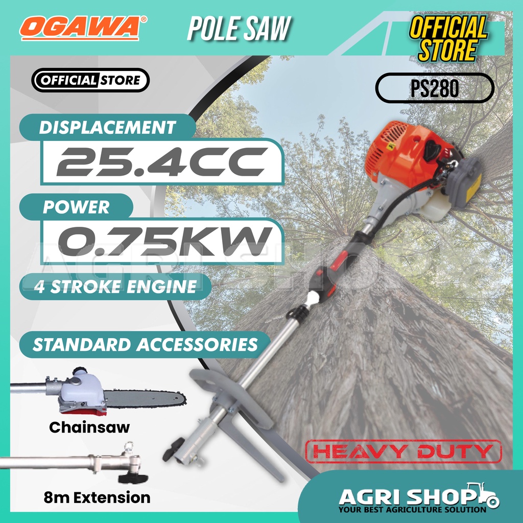 2 in 1 OGAWA 2stroke Petrol Pole Saw Pruner Trimmer Branch
