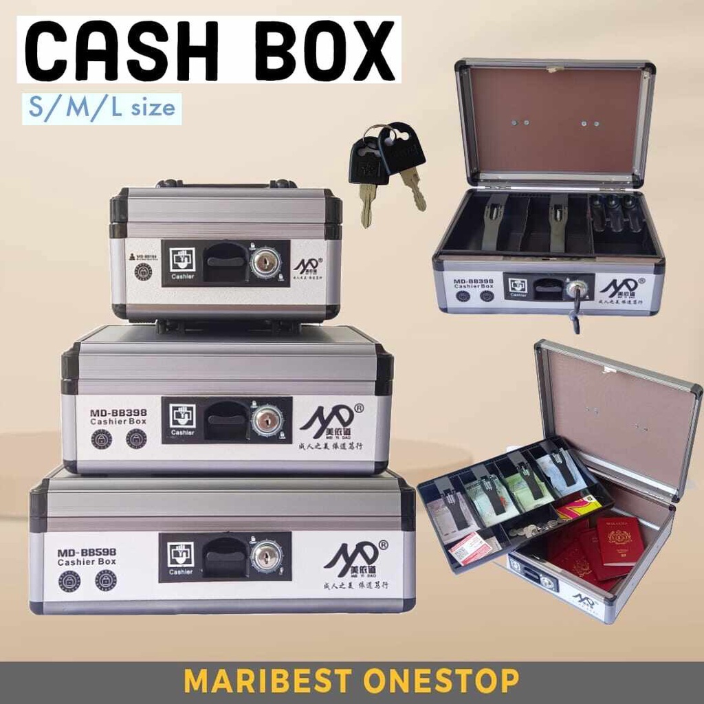 Cash Box With Money Tray Safe Metal Lock Box With Key Money Organizer ...