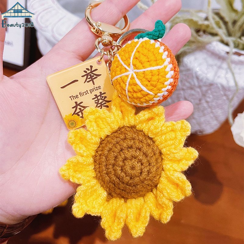 Sunflower Keychain DIY Pendant Key Chains Hand woven Crochet Flower Shopee Malaysia