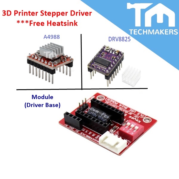 A4988 4988 DRV8825 Stepper Motor Driver Module with Heatsink Heat Sink for Arduino 3D Printer TechMakers
