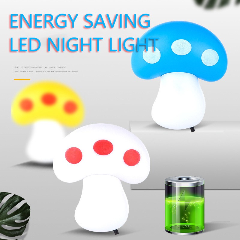 Cute Mushroom LED Night Light Manual Switch Bedside Sleep Lamp for Kids