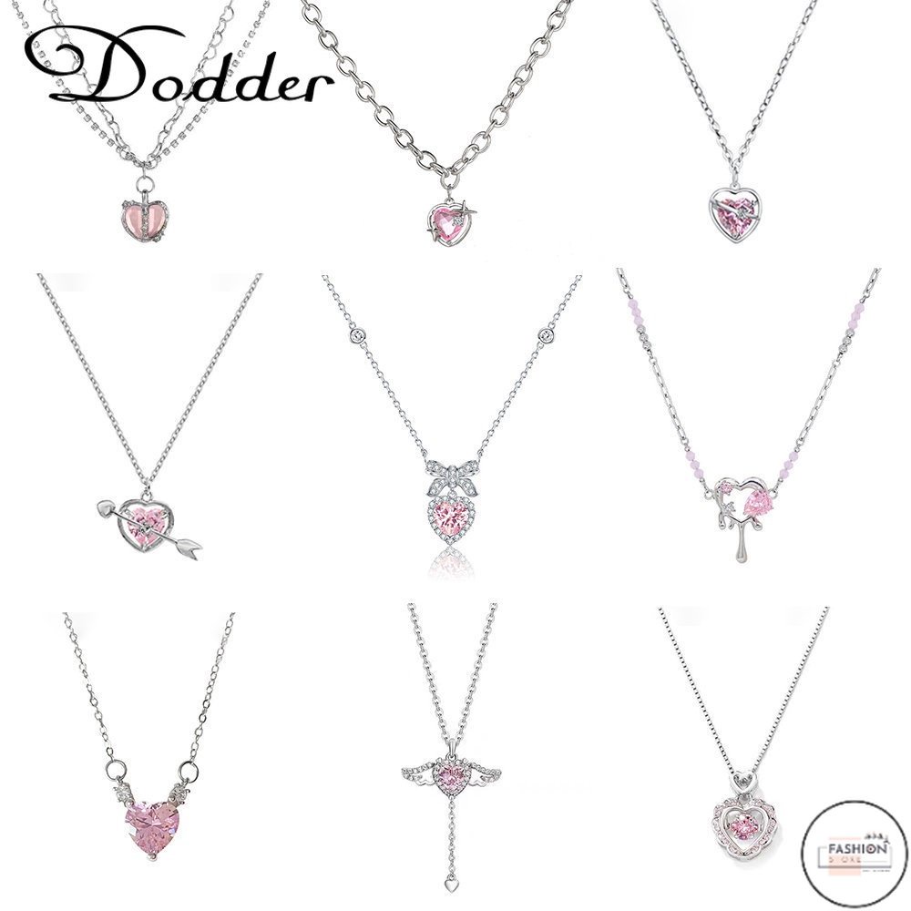 LF Dodder Pink Zircon Heart Pendant Necklace Y2K Cross Crystal Key ...