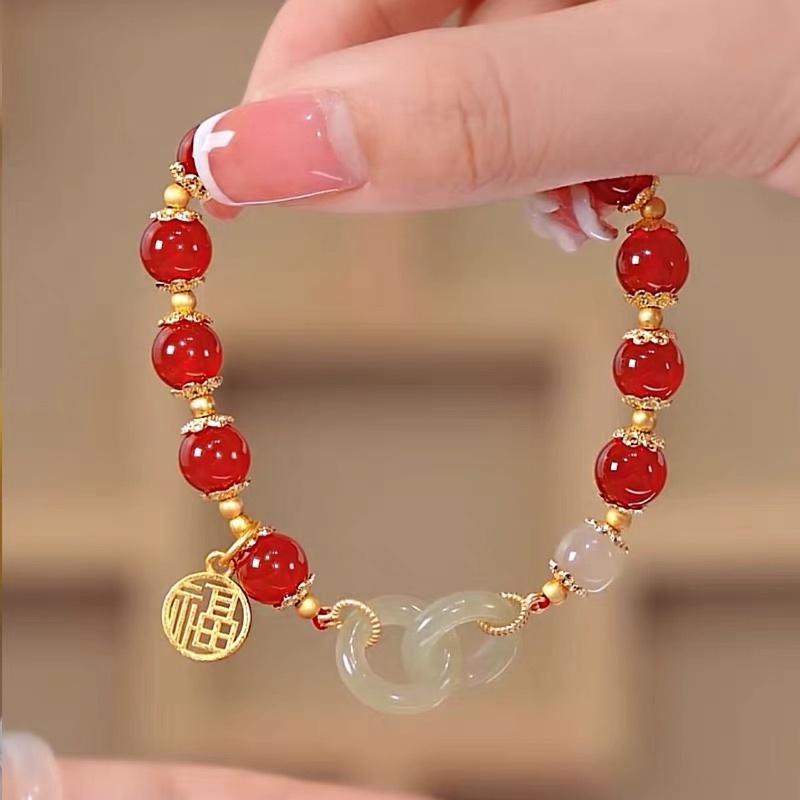Natural Jade Beads Safety Buckle Pendant Woman Bracelets