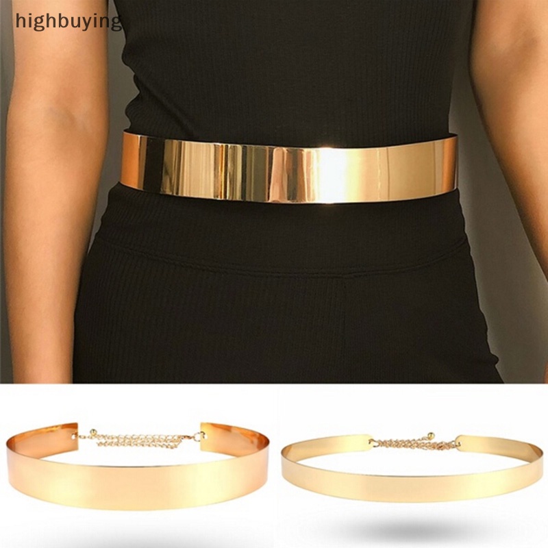 HBMY Women Full Metal Waist Chain Mirror Wide Gold Silver Plate